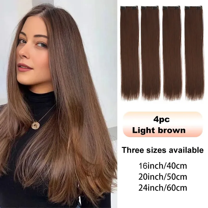 4pc Synthetic Women's 16inch/20inch/24inch Four Piece Straight Hair Extensions Black/Brown Wig Suitable for Daily Wear — image 8