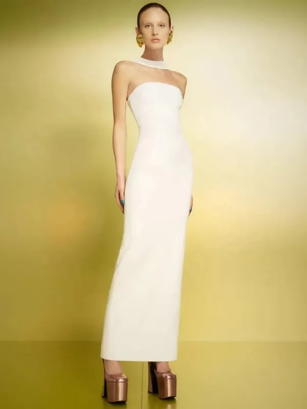 Women Celebrity Sexy Backless Halter Red White Maxi Long Summer Bandage Bodycon Dress 2025 Elegant Evening Club Party Outfit — image 5