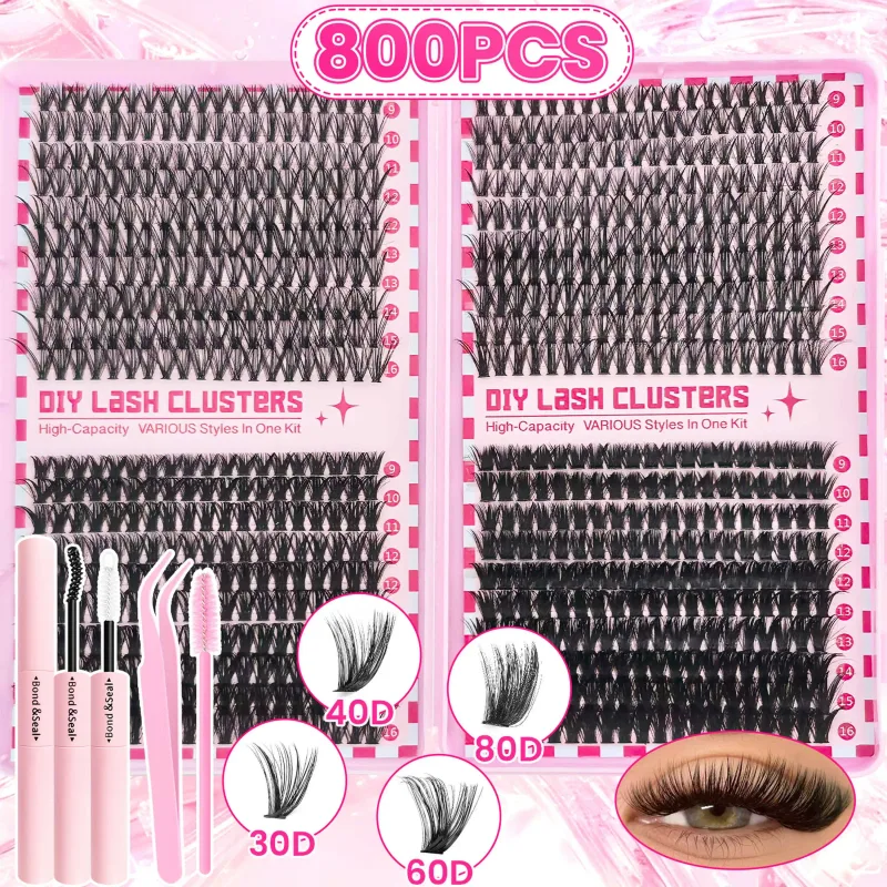 ขนาดใหญ่ความจุ 123/800PCS Eyelash Extension Kitใช้งานง่ายแม้สำหรับผู้เริ่มต้นนุ่มหนาหนาแน่นธรรมชาติdramatic Eyeดู