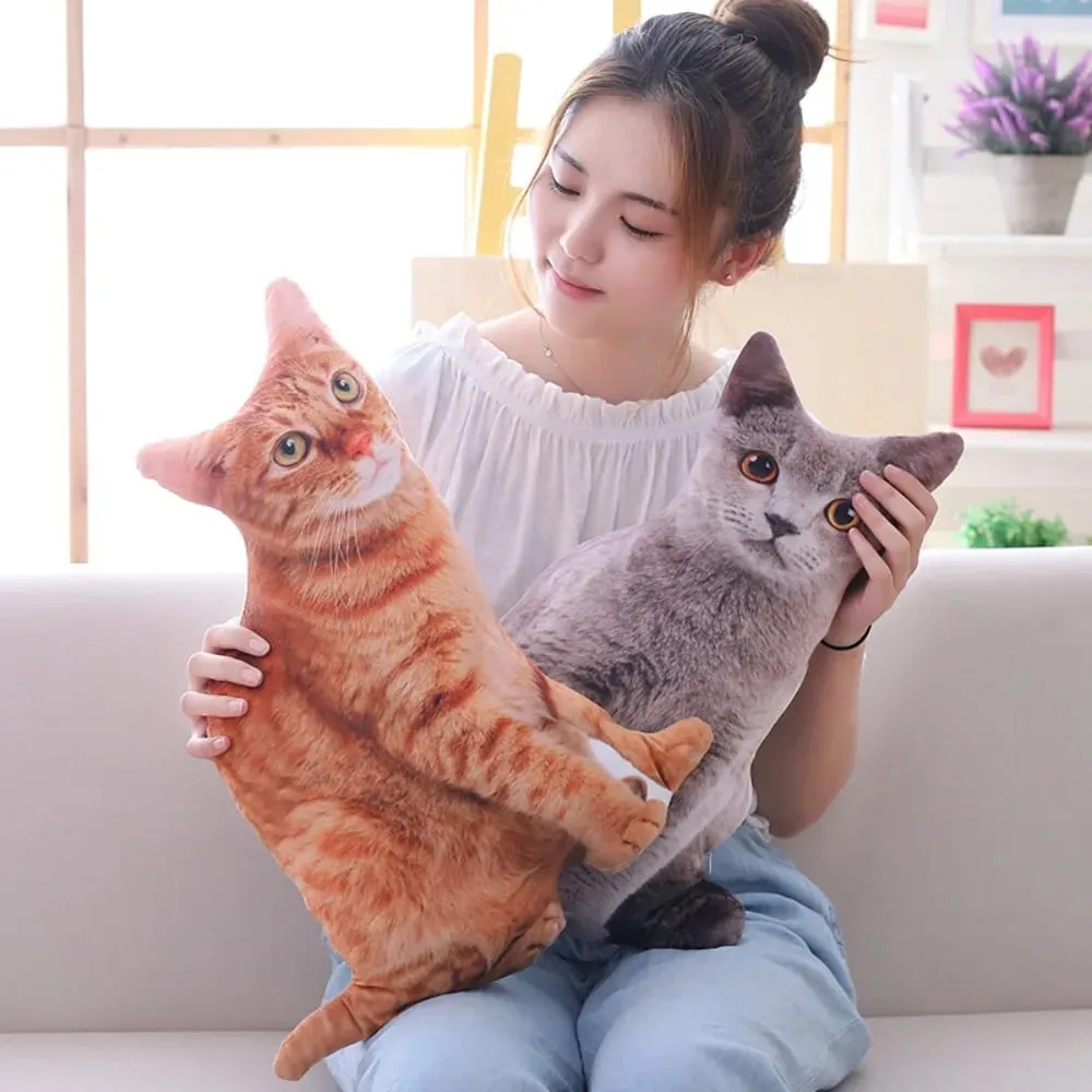 Oreiller en peluche de chat 3D réaliste et créatif, Simulation douce de chat, coussin d'animaux de dessin animé Kawaii pour filles — image 2