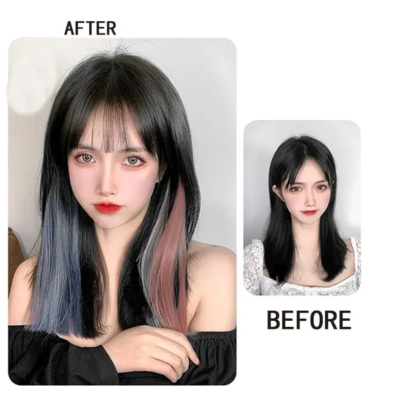 Synthetic 50cm Long Straight 5pcs/Pack Hair Extension Multi Color Hairpiece Wigs for Women — image 6