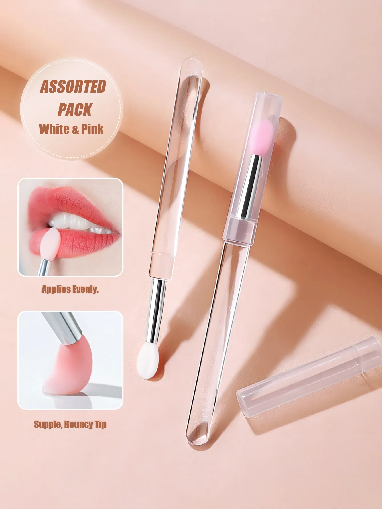4/10 Stück wiederverwendbare Silikon-Lippenpinsel mit Kappe, tragbarer Lipgloss- und Lippenmasken-Applikator, doppelseitiger Make-up-Pinsel für Lippen und Augen — image 1