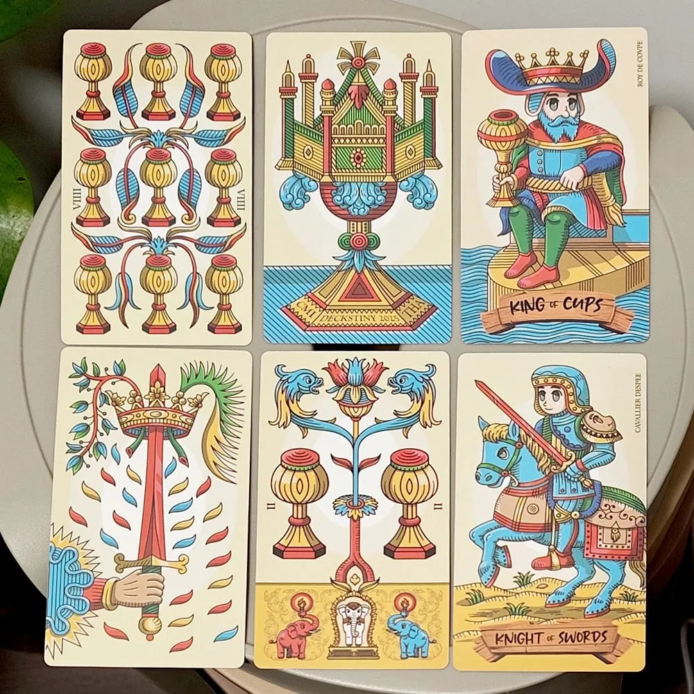 Petit De Marseilly Tarot Deck 78 Pcs Cute Chibi Marseille Tarot Cards in Rigid Box 12*7cm Double-embossed Cardstock — image 6