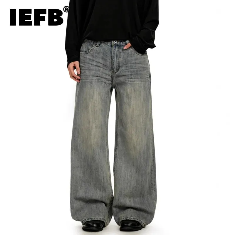 American Retro Minimalist Distressed Washed Pánské Džíny Jednobarevné Kauzální Kalhoty s rovnými nohavicemi 2026 Jarní novinky 9X1974 — image 2