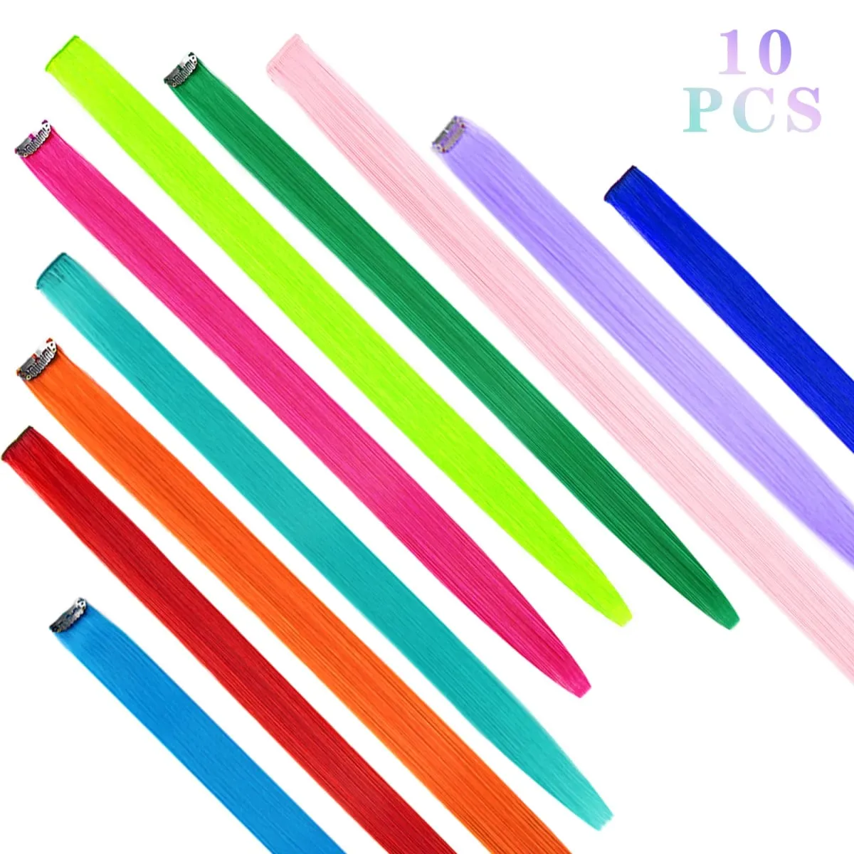 Synticthe Clip in Hair Extensions 10pcs/pack Colored Party Cosplay 22 inches for Fairy Hairpieces Long Straight Hair Extensions