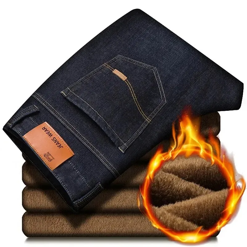 Jeans da uomo foderati in pile riflettente - Fodera spessa e calda Denim resistente e finiture riflettenti Sicuri per gli spostamenti notturni invernali e il tempo libero