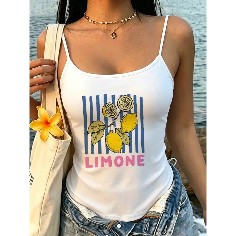 Limone 스트라이프 레몬 캐미 탱크 세트 옐로우 과일 블루 블랙 화이트 그래픽 잠옷 클럽 착용 streetwear 비치 조끼 셔츠