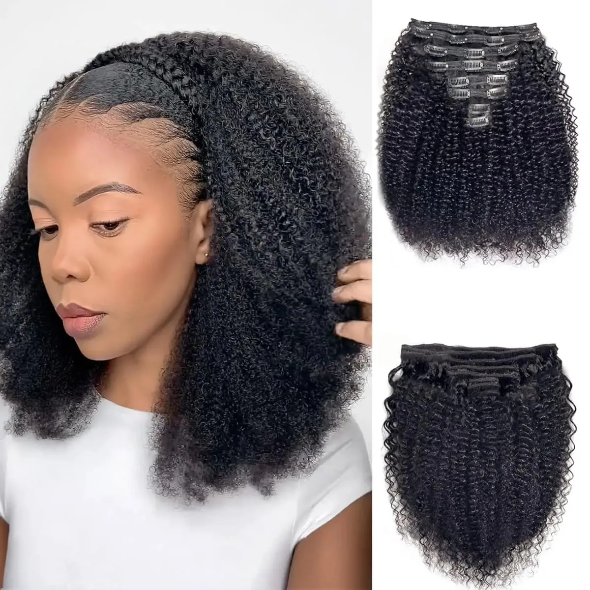 Echte Remy Afro Coily Clip In Echthaarverlängerungen, unverarbeitet, 4B 4C Afro Kinky Curly Clip Ins für Afroamerikaner, schwarze Frauen — image 7