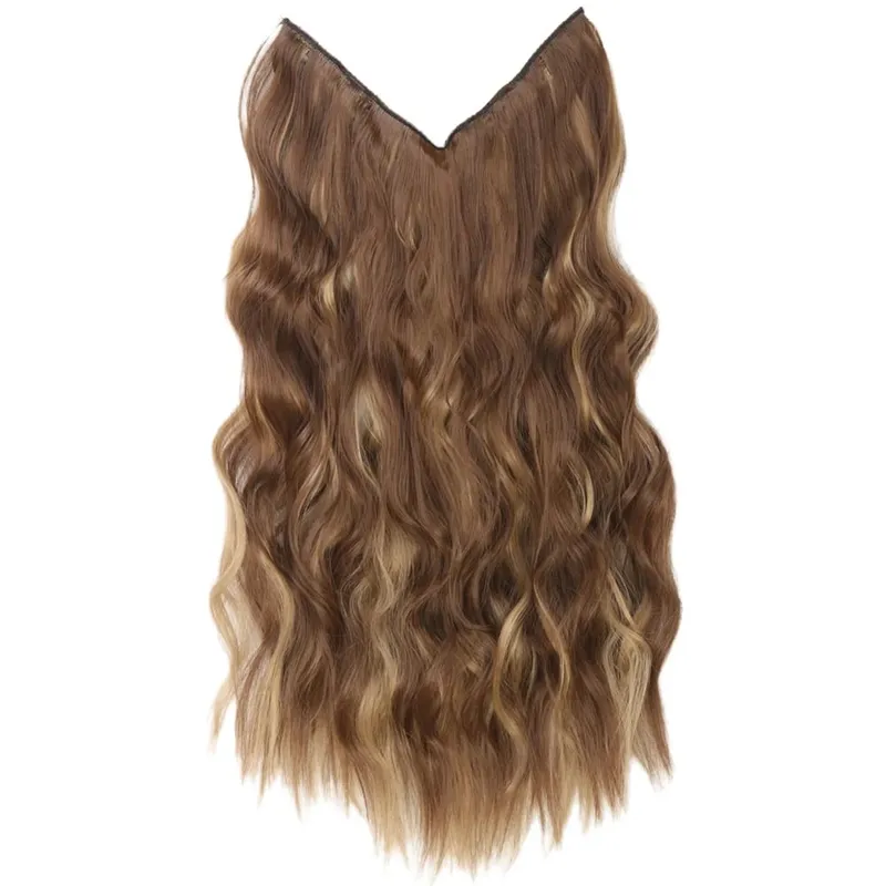 Black Halo Hair Extensions ที่มองไม่เห็นลวดปรับขนาด 22 นิ้วยาว Wavy Curly Hairpieces สำหรับผู้หญิงไม่มีคลิป — image 12