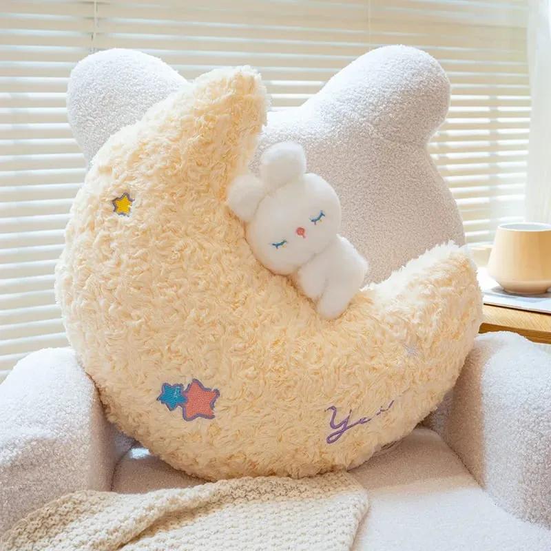 45cm Kawaii Kissen Kaninchen Cartoon Sterne Mond Kissen Kissen Kreative Glück Weiche Familie Plüsch Spielzeug Sofa Home Decor plüsch Kissen