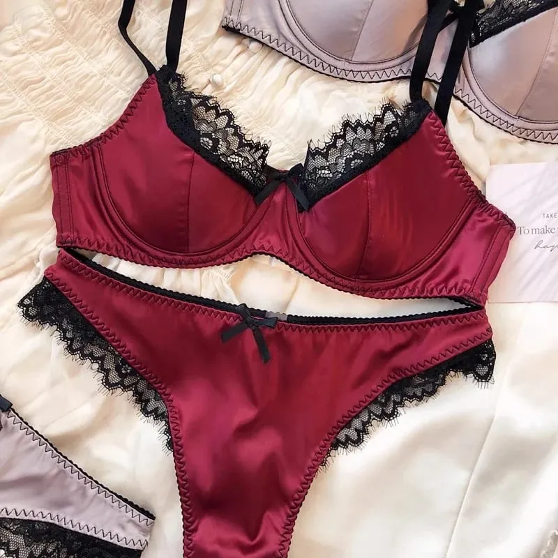 2025 Nuovo Sottile Sexy Del Merletto Del Cotone Patchwork Insieme Del Reggiseno Delle Donne Push Up Raccogliere Biancheria Intima Sexy Mutandine e boxer Lingerie di Raso Ragazze Intimo — image 10