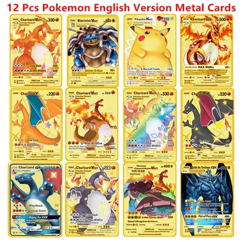 English Version Pokemon Metal Card Anime Figure Pikachu Charizard Mewtwo Battle Trading Game Collection Cards Model Toy Gifts — image 3