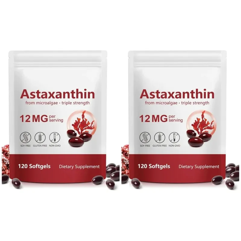 Astaxanthin Softgels 12mg pr. portion mikroalger 120 CT glutenfri sojafri ikke-GMO Vegansk understøtter antioxidantaktivitet
