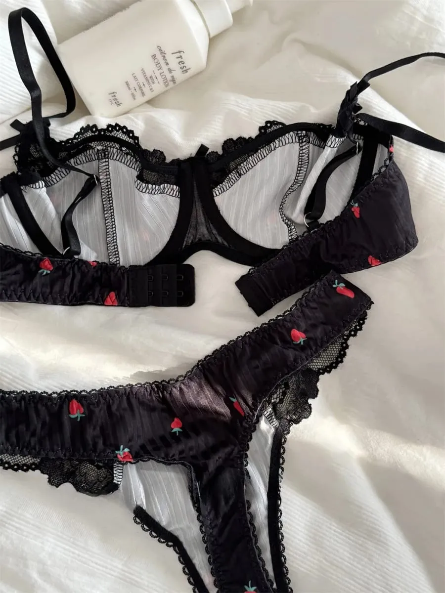 Bra wanita bunga kecil seluar dalam segar bahagian nipis breathable top push up set bra wanita saiz besar — image 5