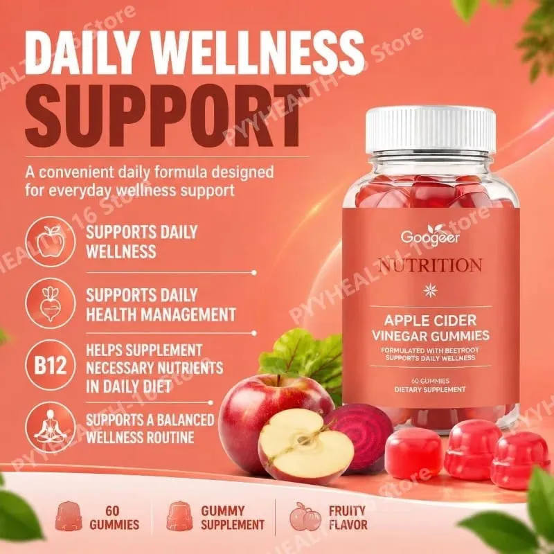 Googeer Apple Cider Vinegar Gummies Fruity with Beetroot Extract and Vitamin B12 Supports Daily Health Management 60 Gummies — image 4