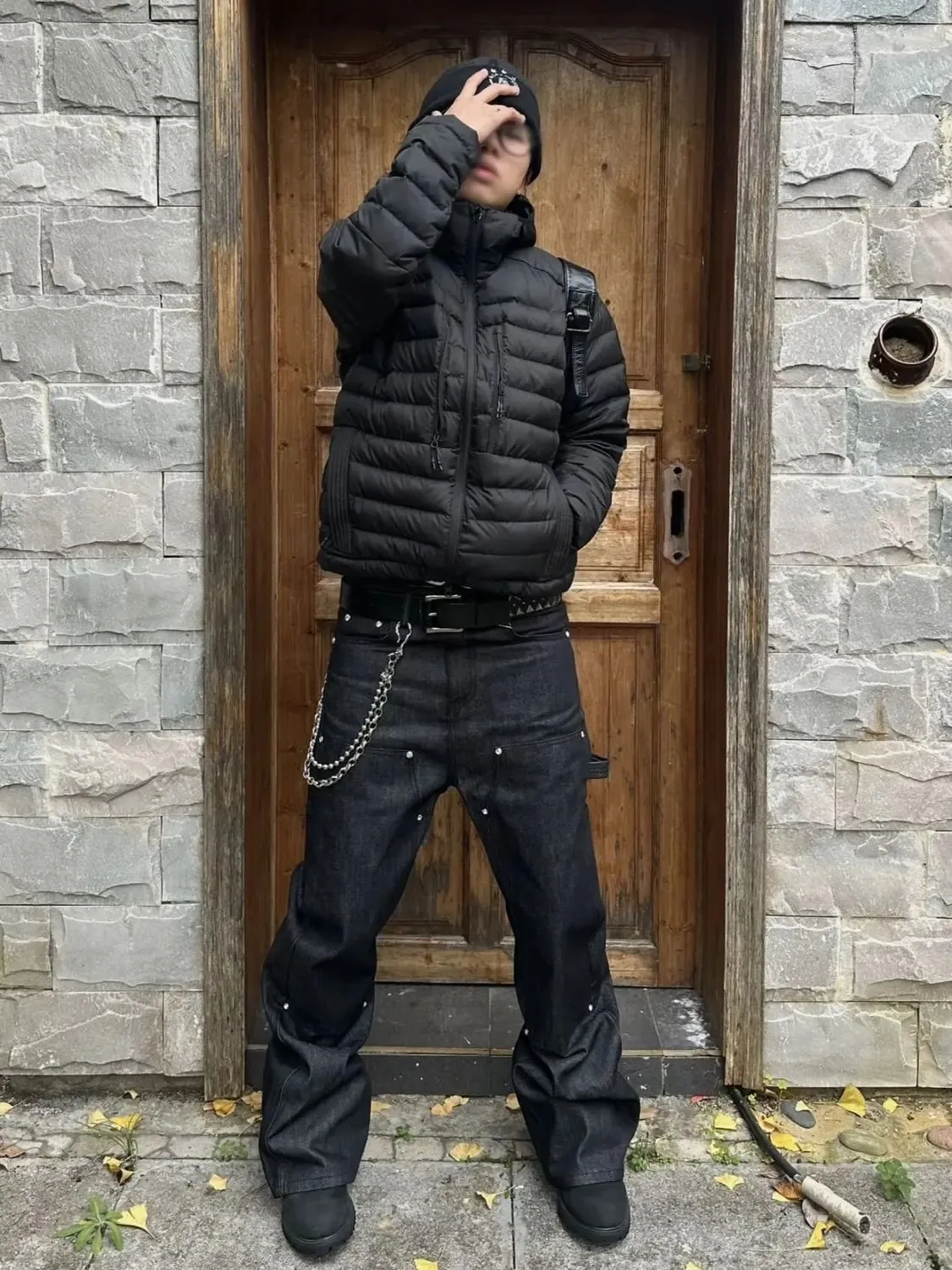 Seluar Jeans Lurus Hitam Penyambungan Lelaki Seluar Musim Bunga Gaya Jalanan Hip-hop Seluar Peluh Seluar Keren Lelaki Seluar Pinggang Tinggi Lelaki — image 2