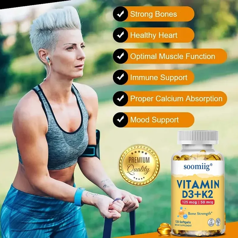 Vitamin D3 K2 - Bone Health & Immune Support Supplement - with 5000 IU Vitamin D and 50 Mcg Vitamin K2 Soy Free