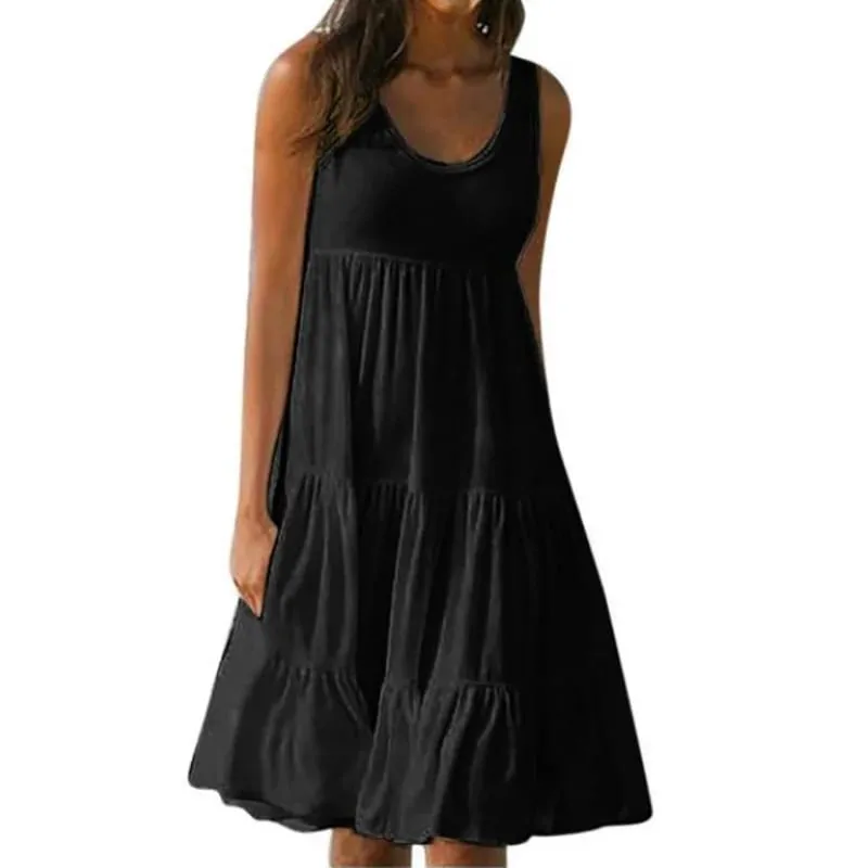 ผู้หญิงสบายๆชุดมินิ 2024 ฤดูร้อนElegantแขนกุดRufflesหลวมสั้นชุดBeach Party Sundress Oversize Streetwear — image 7