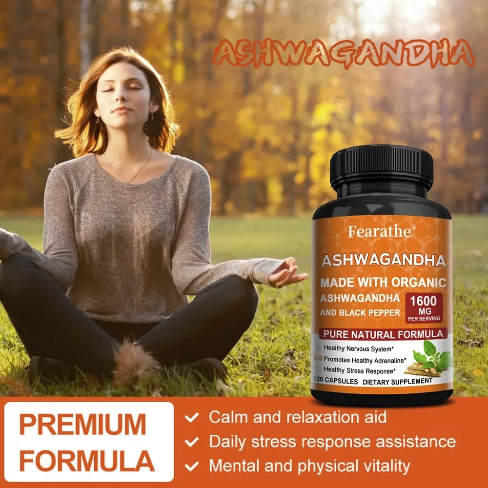 Capsule di estratto di Ashwagandha - Pepe nero Supporta sollievo dallo stress Umore Sonno Funzione cerebrale Recupero muscolare e salute immunitaria — image 4
