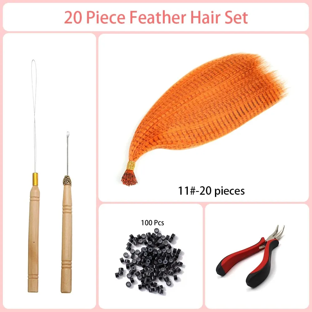 Estensioni dei capelli sintetici colorati I-Tip in piume finte 16 "20 fili/pacco Accessori per parrucche in fibra resistente al calore da donna — image 18