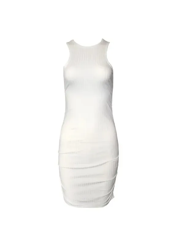 Sexy Stripes Thread Knitting Slim Bodycon Dress Women Sleeveless Solid Color Skinny Mini Dress Elegant Club Party Vestidos — image 6