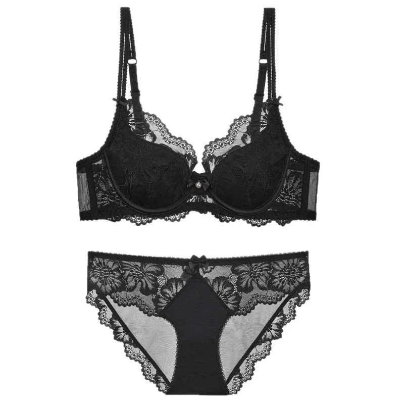 Conjunto de sutiã de renda fina de verão para mulheres push up reunir controle de gordura lateral anti flacidez sexy lingerie macia kit