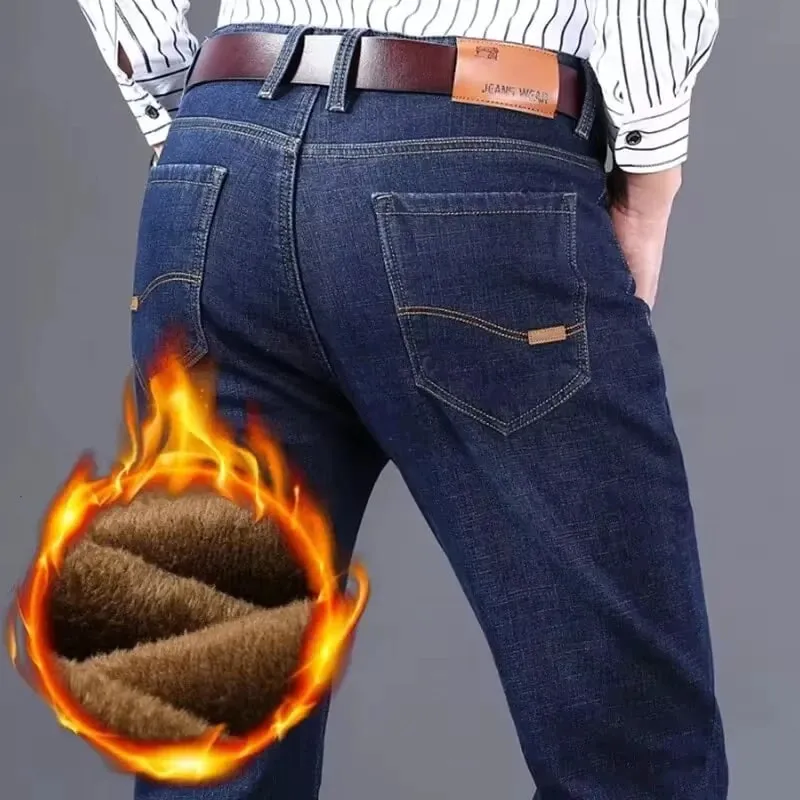 Jeans da uomo foderati in pile riflettente - Fodera spessa e calda Denim resistente e finiture riflettenti Sicuri per gli spostamenti notturni invernali e il tempo libero — image 6