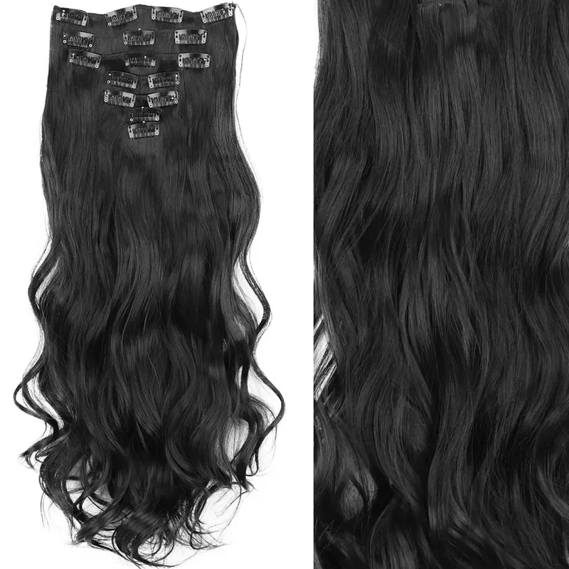 22Inch Long Straight Wavy Hair Extension 7Pcs/Set 16 Clips High Tempreture Synthetic Hairpiece Clip In Hair Extensions
