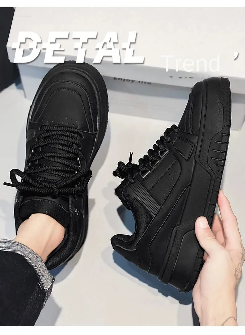 Scarpe da ginnastica da uomo primavera autunno design unico versatile casual nero puro sport per adolescenti fondo spesso aumento pantaloni alla moda — image 9