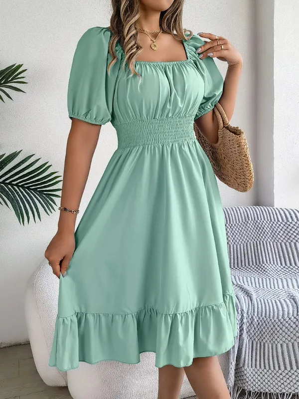 Frühling Sommer Elegantes Kleid mit hoher Taille Square Neck Kurzarm Rüschenkante Lange Kleider 2026 Valentinstag Damenbekleidung — image 11