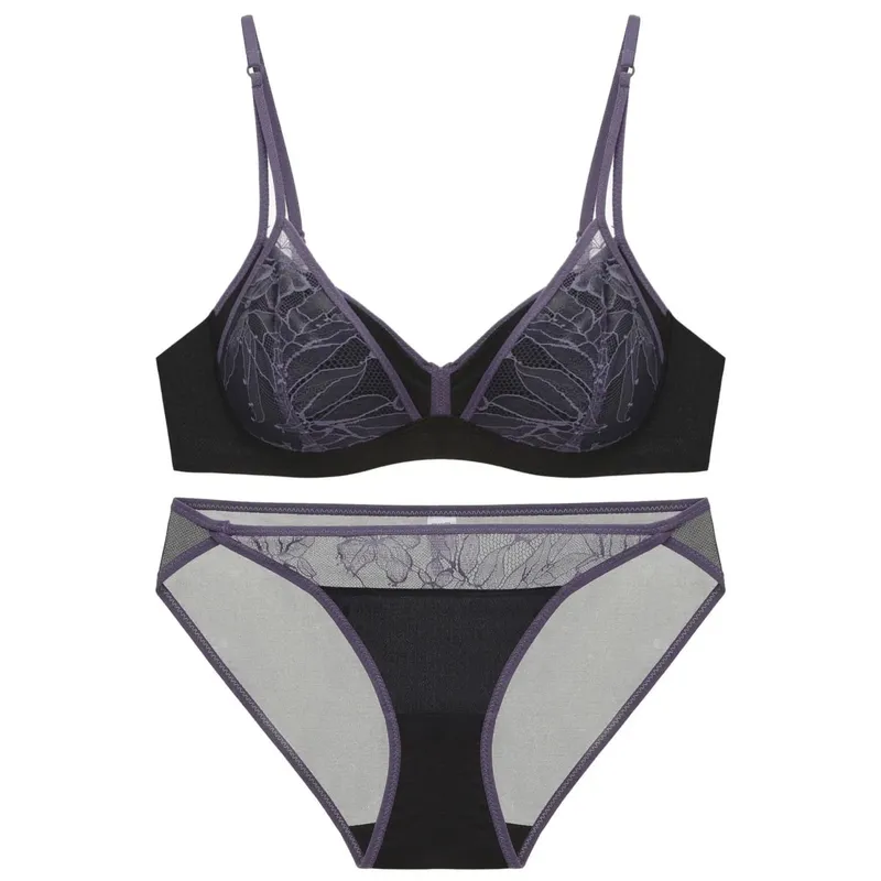 ผู้หญิงสไตล์เซ็กซี่ชุดชั้นในบาง Contrast Lace Patchwork Push-Up Bra ไร้สายคู่สายรัดไหล่สำหรับหน้าอกขนาดเล็ก — image 9
