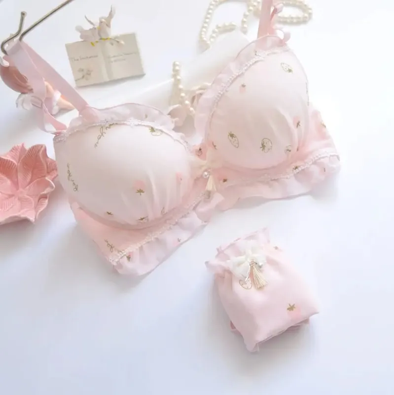 Set Bralette Renda Larut Air Dua Warna Lingerie Lucu & Feminin Bordir Lembut Tanpa Kawat — image 9
