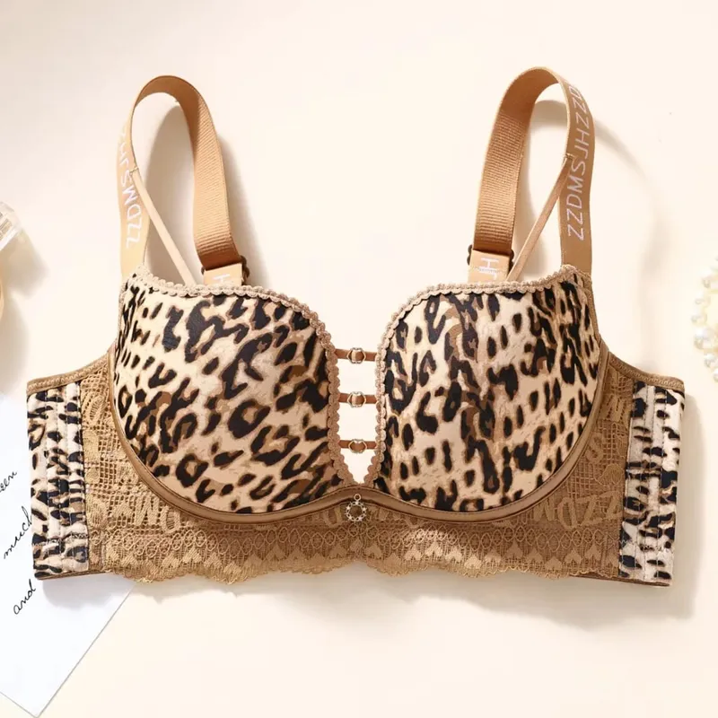 Plus Size Dünner, kabelloser Minimizer-BH mit Leopardenmuster, Anti-Sagging-Komfort-Dessous für Frauen mit großer Oberweite — image 11