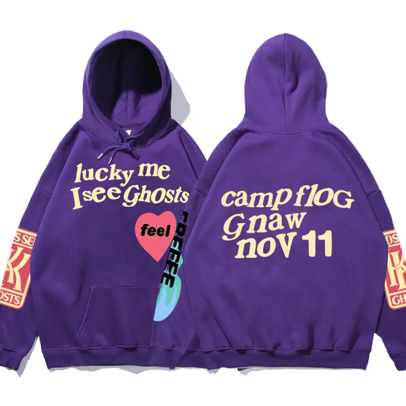Graffiti-Buchstabe gedruckt lose Kapuze Kanye Sweatshirts Männer übergroße Fleece Luck Me I See Ghosts Hoodie Unisex Pullover Hoody — image 13