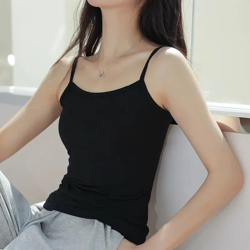 簡約純色女用背心柔軟棉質吊帶背心無袖基本背心 T 卹性感吊帶背心女裝服裝 — image 2