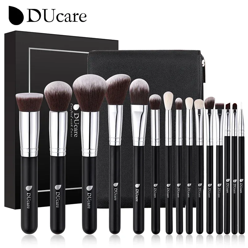 DUcare Kuas Rias Hitam Kuas Rias Profesional Eyeshadow Foundation Bedak Rambut Sintetis Lembut Kuas Rias Brochas Maquillaje