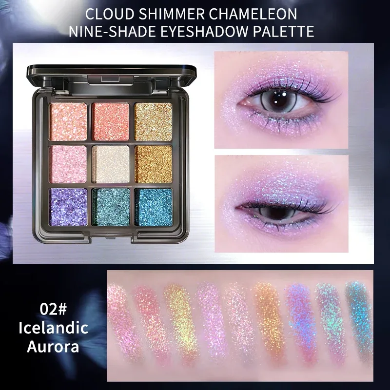 Yunyi Chameleon Devítibarevný disk s očními stíny Polarizovaný blikač Perleťový oční stín Vícebarevný barevný make-up — image 7