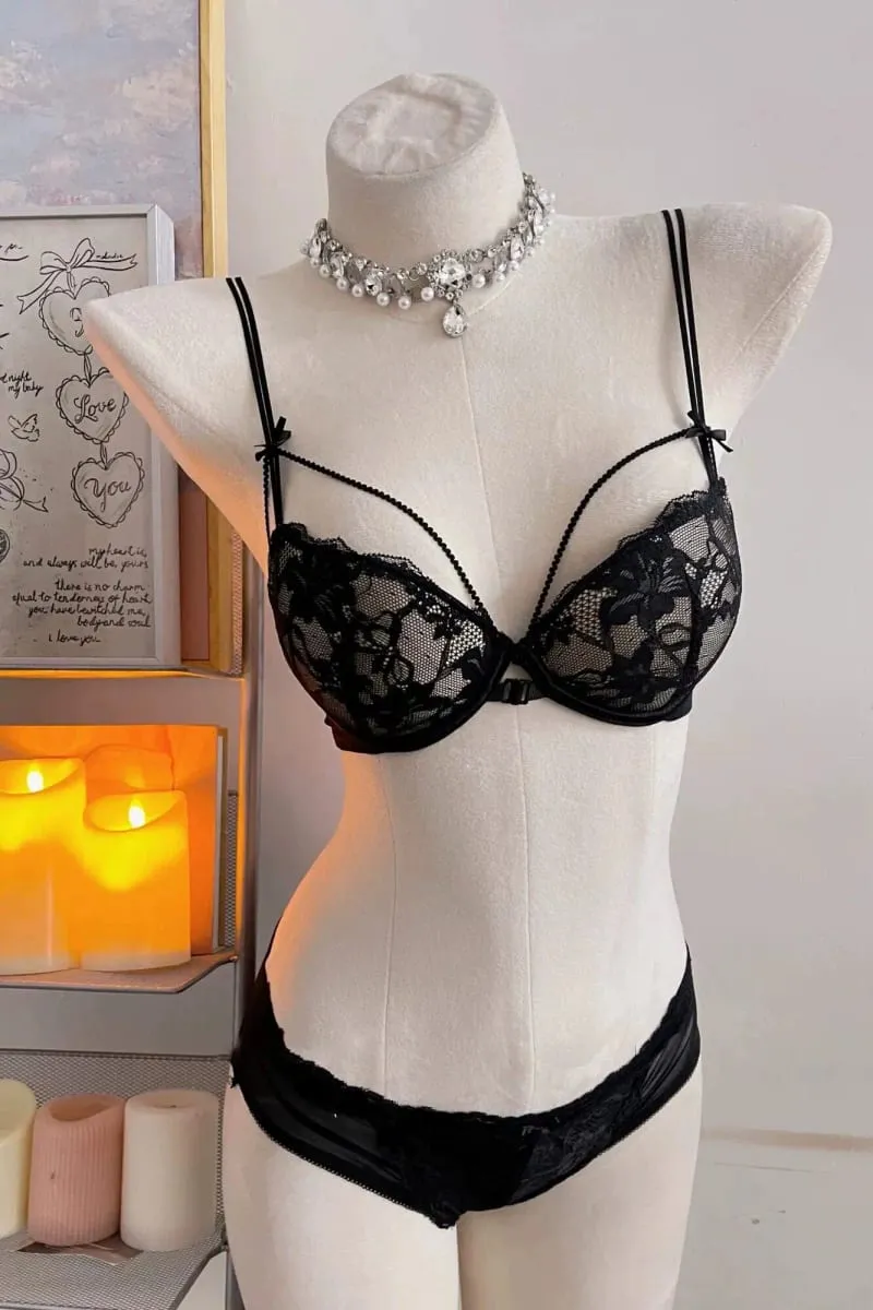 Sutiã e conjunto de sutiã com fecho frontal, coquete mínimo, alças finas sem fio, beleza, envoltório lateral, suporte pequeno, busto curvilíneo, luz íntima — image 9