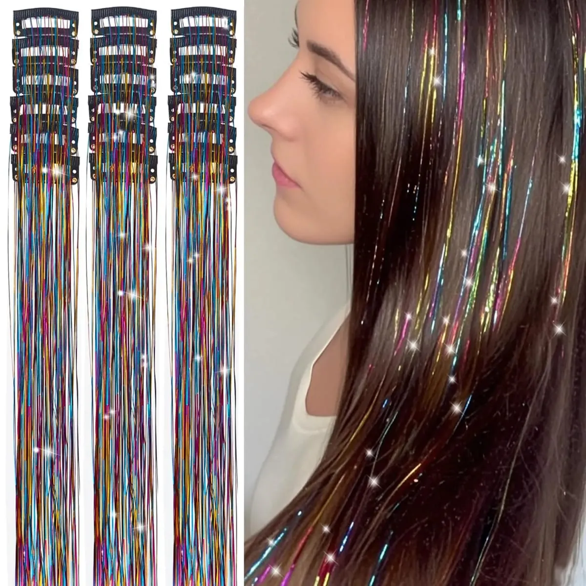 20 นิ้ว Glitter Tinsel Hair Extensions พร้อมคลิป 6 ชิ้น/เซ็ตสังเคราะห์คลิปใน Sparkle Fairy อุปกรณ์เสริมผมสำหรับเด็กผู้หญิง — image 10