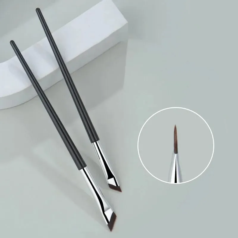 2 uds pincel delineador de ojos con punta en ángulo, cepillo de cejas fino ultrafino, pinceles delineadores de ojos curvos y planos, herramientas de maquillaje delineador de ojos en ángulo fino — image 3