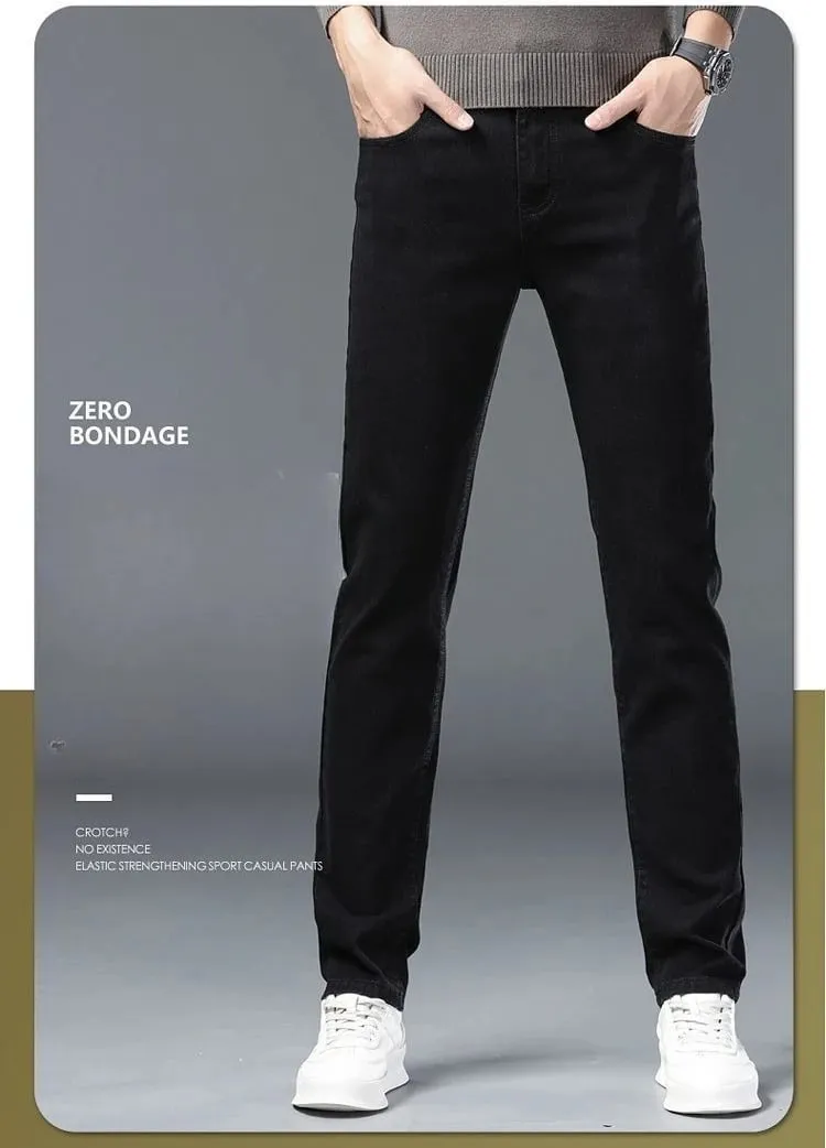 Spring Autumn New Elastic Men's Jeans Straight Leg Pants Slim Fit Business Casual Versatile Loose Wear-resistant Pants — image 8