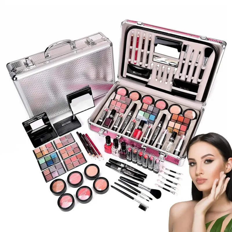 68pcs All in 1 Makeup box Makeup case Eyeshadow palette Powder Lip Stick Mascara Lip Pencil Eye Pencil Lip Brush Blush Mirror