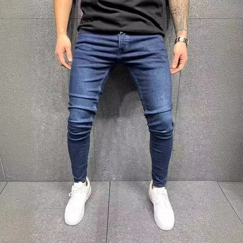 ฤดูใบไม้ผลิผู้ชายคลาสสิกความยืดหยุ่นดินสอกางเกงยีนส์ Jean Homme Man ยืดนุ่มสีดำ BIKER Masculino DENIM กางเกงบุรุษกางเกง — image 6