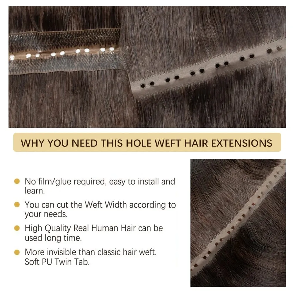 ผีเสื้อ Weft ต่อผมมนุษย์ผมที่มองไม่เห็นแบน PU พร้อม TWIN แท็บ Weft 12-24 นิ้ว microlink การประยุกต์ใช้ 40-50g — image 2