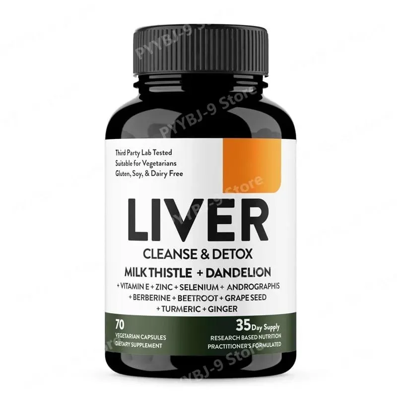Liver Cleanse Detox Repair Support Capsules Milk Thistle Dandelion Root Turmeric Ginger Botanical Herbal Supplement 70 Count — image 1