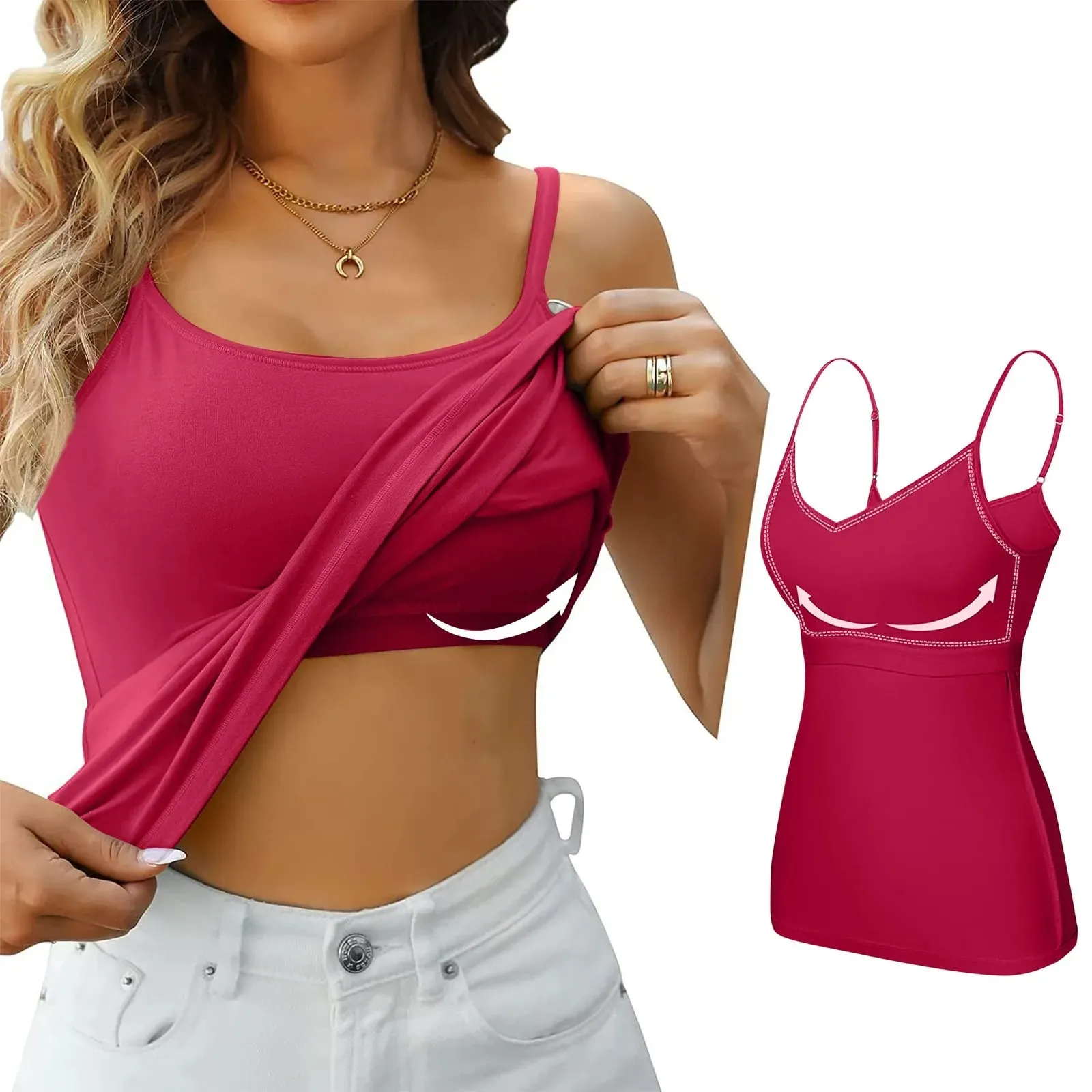 Women's Camisole With Bottom Chest Pad Sexy Oversized Underwear With Chest Pad Summer outerwear Solid color versatile camisas — image 3