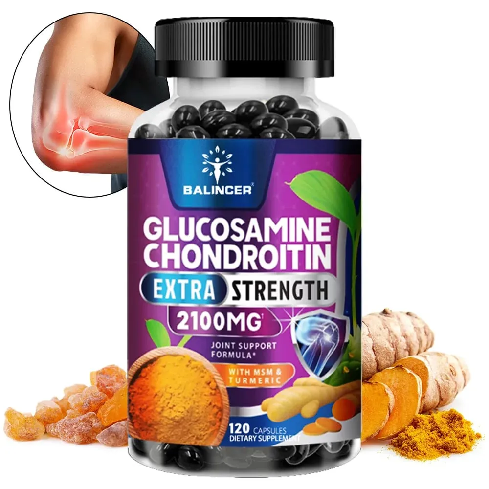 Glucosamine Chondroitin แคปซูลที่มีรากขมิ้นสำหรับสนับสนุนความเครียดบรรเทากระดูก & ภูมิคุ้มกันสุขภาพอาหารเสริม — image 1