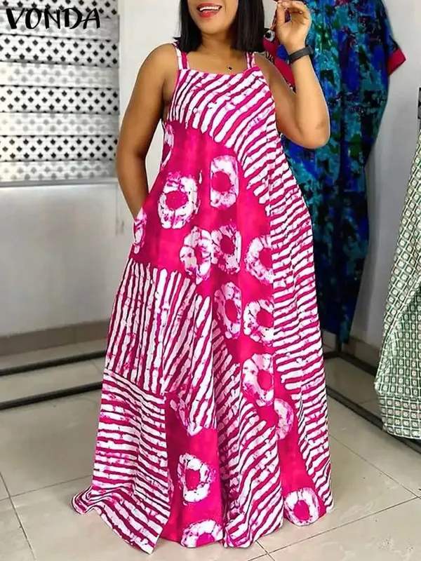 Plus ขนาด 5XL ฤดูร้อน Bohemian พิมพ์ชุด Maxi แขนกุดชายหาด Sundress ยาว Vestido Casual Holiday Robe — image 8