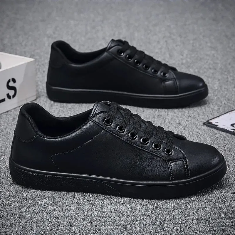 ผู้ชาย Vulcanized รองเท้าสบายๆแบนรองเท้าผ้าใบสีขาวรองเท้า Zapatillas Hombre Chaussure Homme Drop Shipping หนังสีดำ — image 5