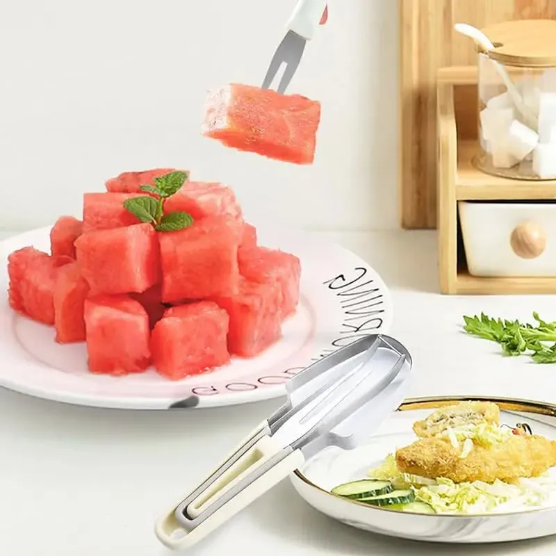 Affettatrice per anguria Stampo per ghiaccioli 3 in 1 Paletta per melone Strumento per paletta per frutta per scavare separatore di polpa Coltello da frutta creativo — image 5
